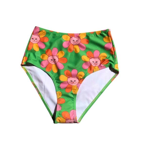 ModCloth x Marisol Muro NIP Green Petals Cats Sara High-Waisted Bikini Bottom LG - Picture 4 of 14
